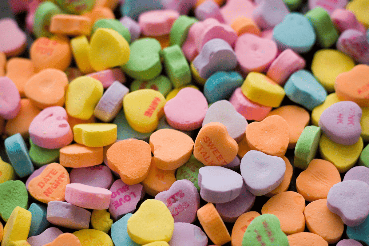 a collection of multi coloured love hearts