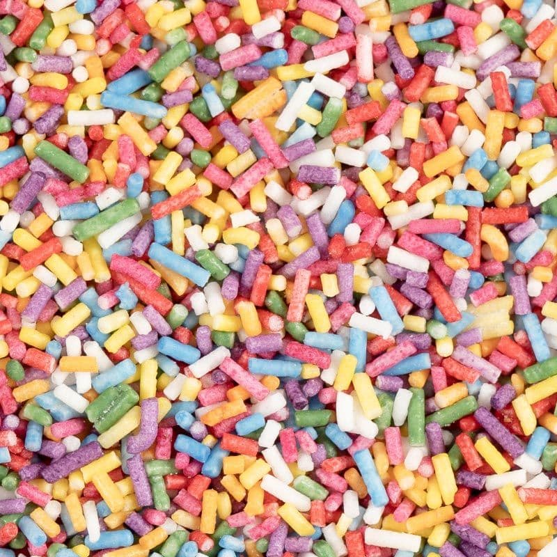 a collection of multicoloured rainbow coloured crispies